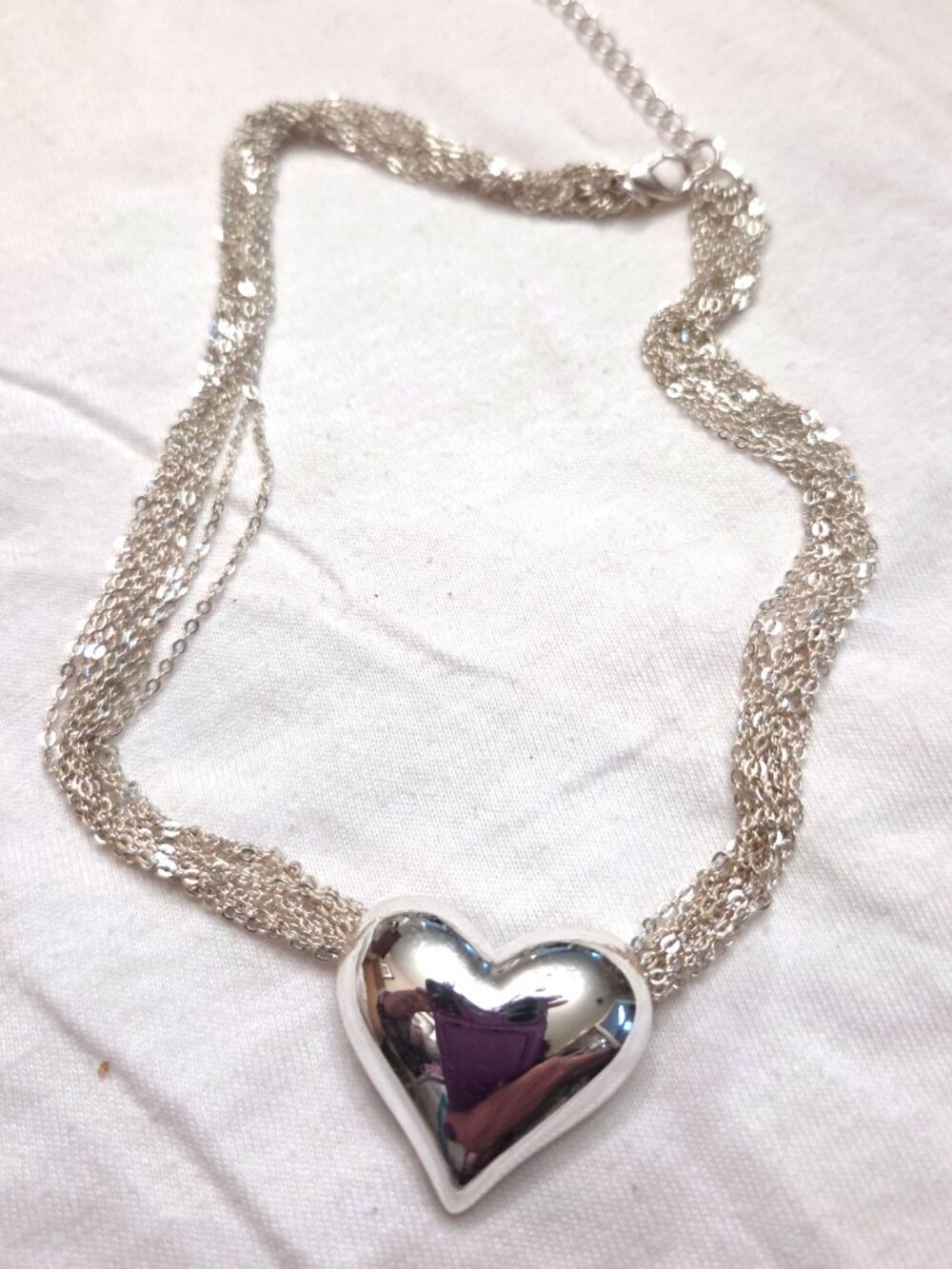 Avon Vintage 10-strand multi-chain necklace with Silver-tone Puffed Heart - NWOT - Picture 4 of 5